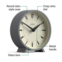 Jones Venus mantel clock in clockwork grey