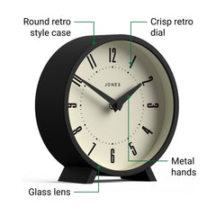 Jones Venus mantel clock in black